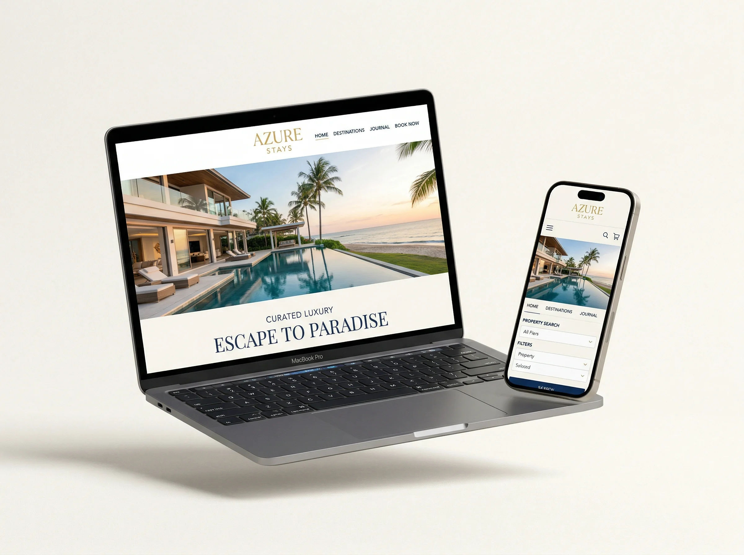 Custom vacation rental website displayed on laptop and phone